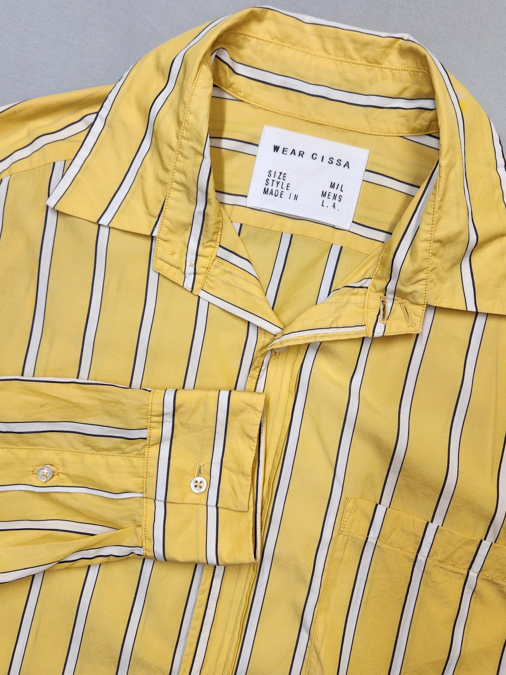 CISSA Wear Cissa Women’s M/L Yellow Striped Wrap Button-Up Shirt Asymmetrical